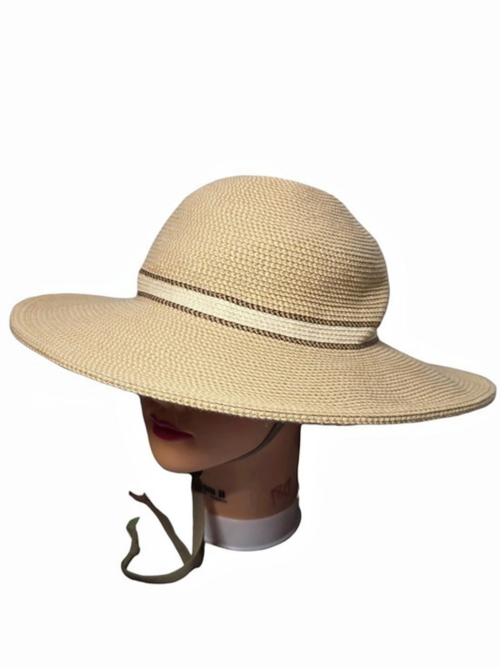 Solar Escape Womens Straw Wide Brim Sun Hat Chin Strap Tan Beige Beach Hiking OS
